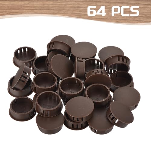 Image of MECCANIXITY 64PCS 30mm(1 3 /16 inch) Brown Plastic Hole Plugs, Flush Type Panel Hole Plugs Insert End Caps for Locking Hole Tubes Furniture Cabinet