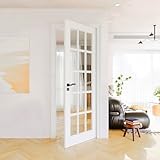 30' x 80' Clear Glass Slab Door, 15-Lite Glass French Interior Door, Pre-Finished Paintable Single Panel for Living Room Pantry Laundry Closet as Prehung, Pocket, Bifold Barn Doors-Shaker w/o Hardware