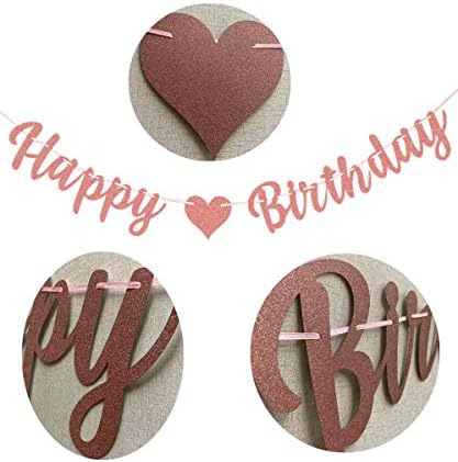Happy Birthday Banners Rose Gold Happy Birthday Bunting Banner For Women Girls Large Hanging Letter Bunting For Birthday Party Decorations Backdrop