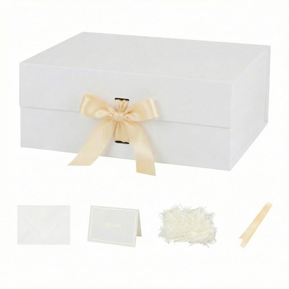 Large Gift Box with Lid 32x28x13.5 cm,White Gift Boxes Magnetic for presents Packaging for Birthdays, Shoe Box Bulk (Include Shredded Paper Fill, Envelope Card Ribbon) — image 1