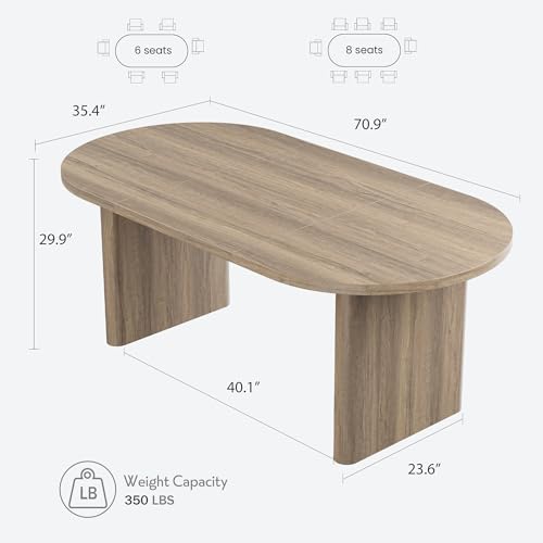 Image of GarveeHome Oval Dining Table for 6-8 People, Long Large Kitchen Table with Thick Sturdy Wooden Base, Farmhouse Dining Room Table for for Kitchen, Living Room, Office (70.87 inch Long,Rustic Pear)