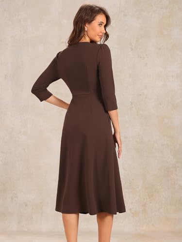 Image of Allegra K Womens 3 /4 Sleeve A-Line Business Work Formal Midi Dress