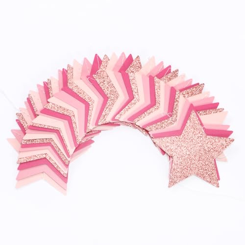 Image of Hot-Pink Rose-Gold Party Decorations Garland - 62ft Twinkle Little Star Hanging Streamers Banner,Birthday Wedding Bridal Baby Shower Bachelorette Engagement Decor Hugtmr