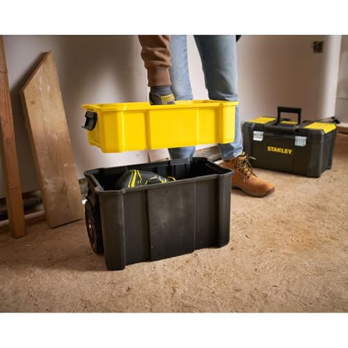STANLEY Essential Rollende Werkstatt (3-in-1 stapelbare Boxen, leerer Werkzeugkasten, belastbar bis zu 20kg, mit Metallverschlüsse, Organizer für Kleinteile im Deckel) STST1-80151