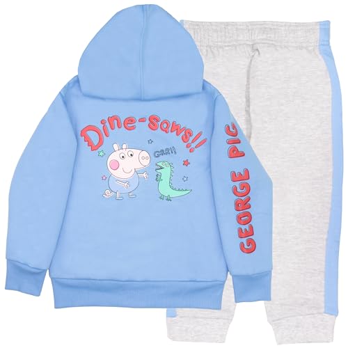 Peppa Pig George Pig Boy's 2 Piece Fleece Set - Dine-saws!! Zip Up Hoodie and Joggers Bundle for Kids and Toddlers2