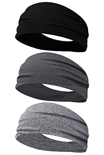 ヘッドバンド ヘアバンド 汗止め 吸汗速乾 スポーツ用 薄型 メンズ 伸縮性 柔らかい 男女兼用 3本セット (③ブラック+ダークグレー+ライトグレー)
