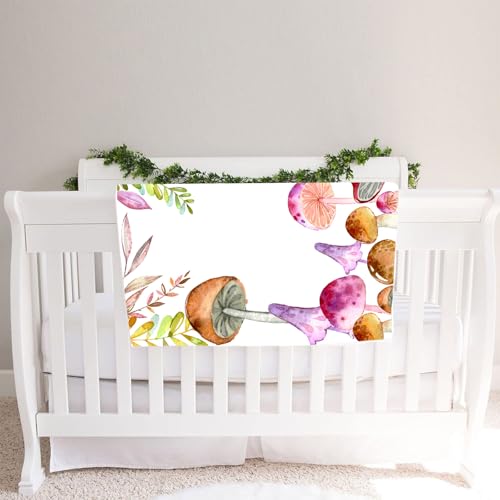 Image of Mushroom Baby Monthly Milestone Blanket Watercolor Tropical, 60x40in | Soft Flannel, Colorful Leaves Botanic Print, Newborn Mom Gifts, Photography Props for Boys Girls, Newborn Baby Shower