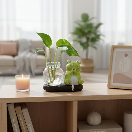 Jardinière en verre et support céramique artisanale grenouille