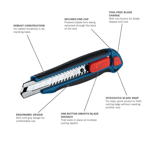 Image of BOSCH H11-12100-1 18mm Snap-Off Utility Knife | Soft Grip, Slider Mechanism, and Integrated Blade Snap
