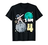 I am 4 Space Astronaut Kid Moon Walker 4th Birthday T-Shirt