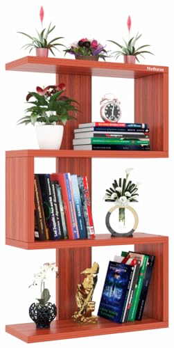 Image of Madhuran S Shape Engineered Wood Wall Mounted Decor Items Display Shelf (Teak)