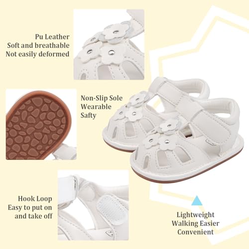 Image of Babelvit Infant Baby Girl Boy Sandals Comfort Premium Summer Outdoor Casual Beach Shoes with Flower Bowknot Anti Slip Rubber Sole Newborn Toddler Prewalker First Walking Shoes