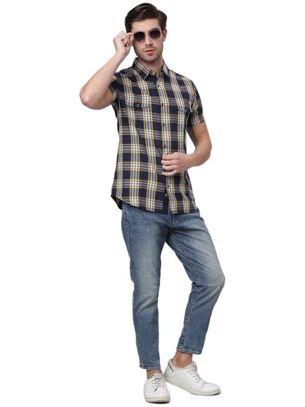 Image of Thomas Scott Men 100% Cotton Regular | Half Sleeve | Dounble Pocket | Checks Printed | | Casual | Shirts
