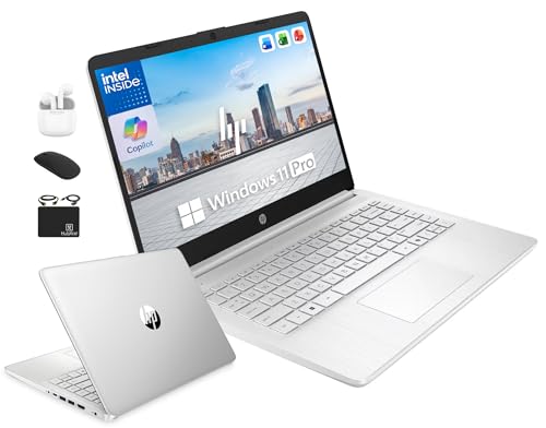 HP 14' Laptop Computer for 2026 Student Business Productivity, MS Office & Win 11 Pro, Copilot AI, Intel 4-Core CPU, 4GB DDR5 RAM, 628GB Storage (128GB UFS+500GB Ext), Wi-Fi 6, HubxcelAddon, Silver