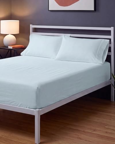 Image of Sleepy Town Queen Size Bed Sheets - 3 Piece - NO Flat Sheet Included - Queen Sheet Set - Soft, Comfy & Cooling - Easy Care - Wrinkle & Fade Free - Brushed Microfiber - Deep Pocket Sheets (Ice Blue)