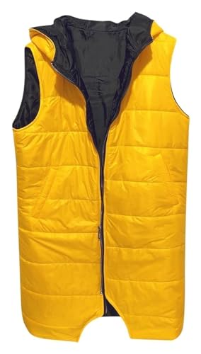 AYGJKIE Colete longo de inverno feminino com zíper gola alta comprimento médio com capuz sem mangas