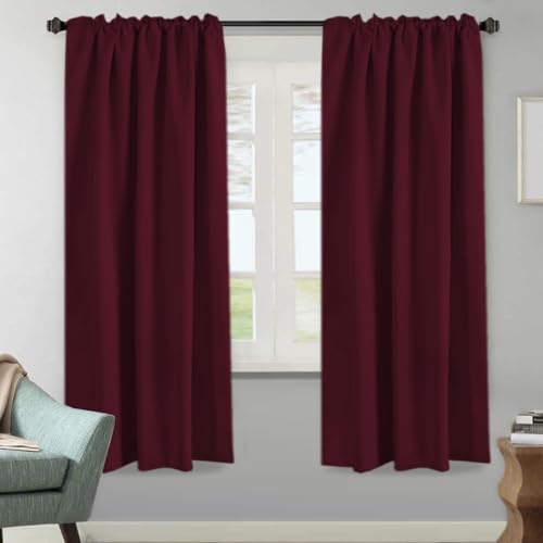 Image of H.VERSAILTEX Christmas Blackout Curtains Thermal Insulated Window Treatment Panels Blackout Drapes for Living Room Back Tab /Rod Pocket Bedroom Draperies, 52 x 72 Inch, Burgundy, 2 Panels