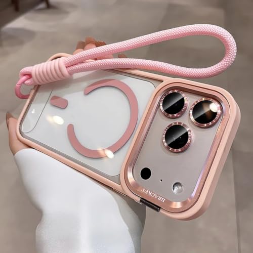 Coque iPhone 15 Pro rose silicone antichoc avec film objectif et support photo