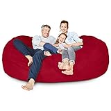 Lumaland Luxurious Giant 7ft Bean Bag Chair with Microsuede Cover - Ultra Soft, Foam Filling, Washable XXL Bean Bag Sofa for Kids, Teenagers, Adults - Sack Chair for Dorm, Family Room - Red