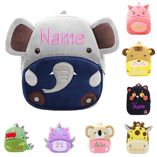 XNBTIM Zainetto Personalizzato Ricamo con Nome, Adatto a Ragazzi e Zainetto Asilo Bambina Personalizzato, Ritorno a Scuola, Adatto Per La Scuola, I Viaggi, I Regali di Compleanno, 8 Stili（Elefantino）