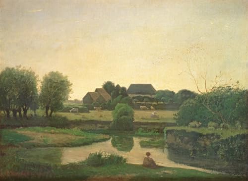 Impression d'art l'étang d'Henri Harpignies grande toile murale salon 60x90cm