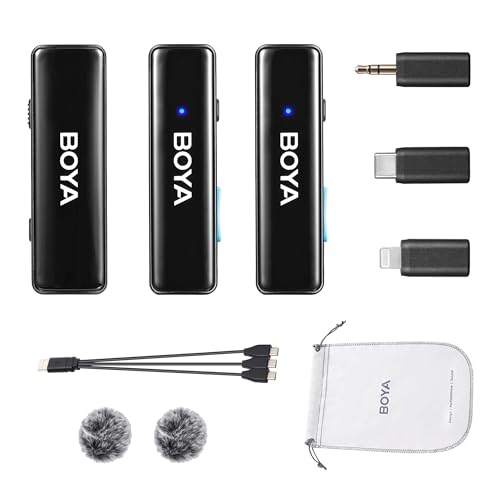 BOYA LINK Microfones de lapela sem fio para Android iPhone 15 tipo C, câmeras DSLR com cancelamento