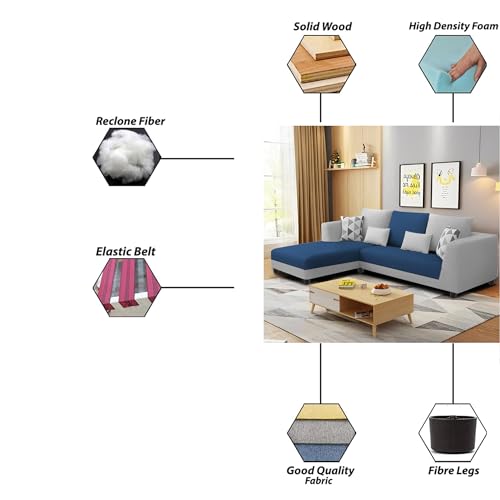Image of Galib LHS 4 Seater L Shape Sofa Set for Living Room (Blue Grey Fabric) Premium Fabric Sofa
