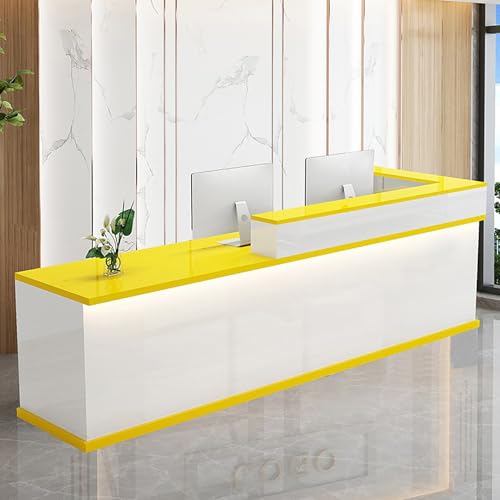 スタイリッシュでモダンな受付カウンターデスク。鍵付き引き出し付き。衣料品店、美容院、ロビーの小売店のフロントカウンターに最適。主な特徴