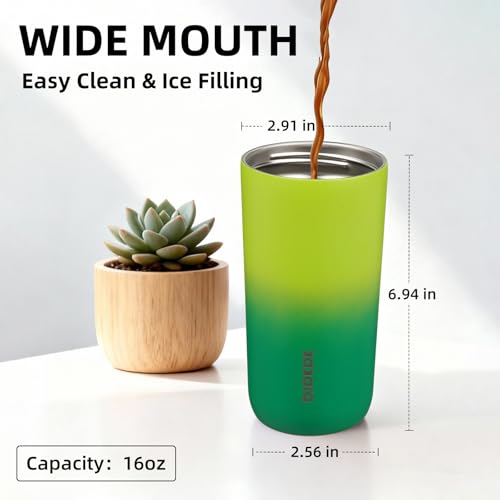 Image of BJPKPK 16oz Insulated Travel Coffee Mug, Stainless Steel Tumbler | Thermal Cup, Keeps Hot /Cold, Leakproof, Double Wall Vacuum, Dishwasher Safe, Wide Mouth, Office & Outdoor, Bamboo Grove
