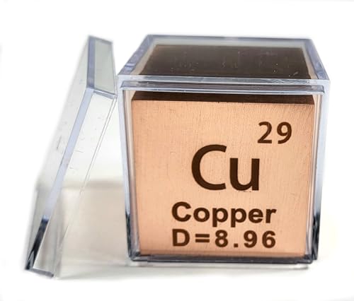 Image of 1.5 inch 38.1mm Copper Metal Cube Cu up to 99.9% Pure Periodic Table Element Engraved Density Collection Science Education Display Block Cube + Acrylic Case Box - 1PC