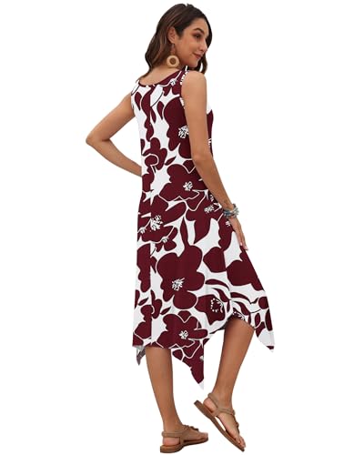Image of AUSELILY Women's Summer Dresses Casual Sleeveless Midi Tank Beach Dress | Women's Asymmetrical Hem Sundress with Side Pockets, Great for Beach, Vacation & Daily Wear