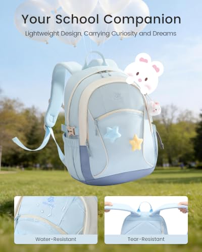 Image of LOVEVOOK School Backpack for Teen Girls & Kids, Lightweight Large Capacity Waterproof Bookbag with 15.6 inch Laptop Compartment, Cute Ergonomic Bag for Elementary Middle School Students