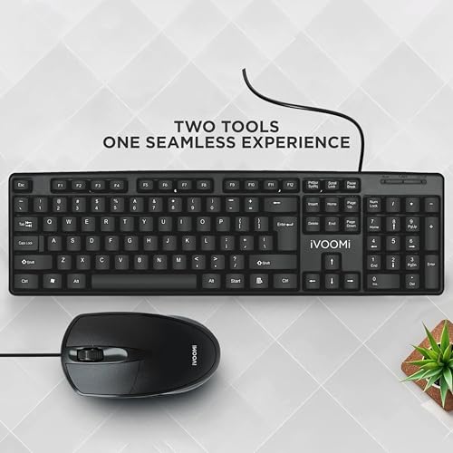 Image of iVOOMi Super Wired Keyboard and Mouse Combo, BIS Approved, Full-Size Layout with Numeric Pad, Spill Resistant, Rupee Key, for Win /Mac /Linux, BIS Approved, Included Free Keyskin - 1 Year Warranty