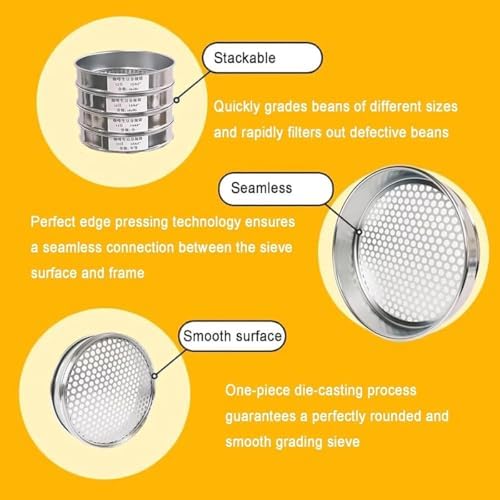 Premium Coffee Bean Grading Sieve Set - 10-Layer Stainless Steel Mesh (12-21 Mesh), 20cm Round Sieve with Bottom Tray for Coffee Enthusiasts - Perfect for Roasting and Brewing.