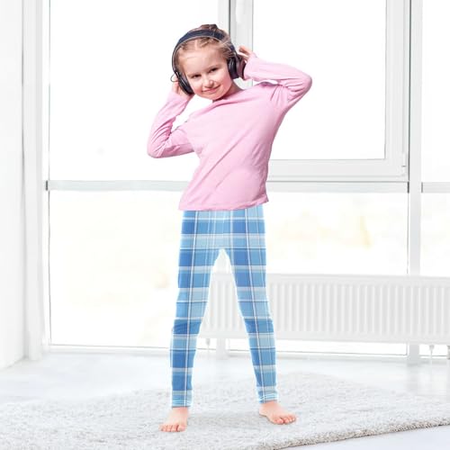 Boccsty Blue Checkered Light Blue Girls Leggings Kids Yoga Pants Dance Active Tights 4T4