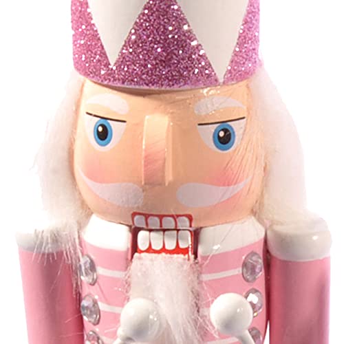 Christmas Nutcracker Toy Soldier Drummer (24cm) Wooden Glittery Decoration, pink/White
