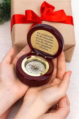 Brújula de escritorio ejecutiva grabable Stanley London con acabado de piano y bisel de latón dorado, compás de navegación de 3.13 pulgadas, regalo corporativo personalizado miniatura 3