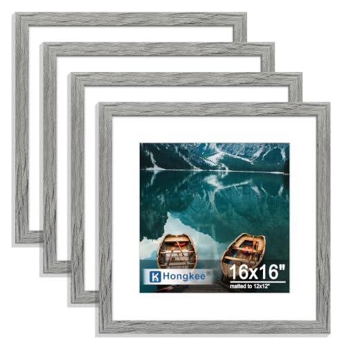 Hongkee 16x16 Frame Set of 4, 16 x 16 Grey Wood Style(Mat 12x12)