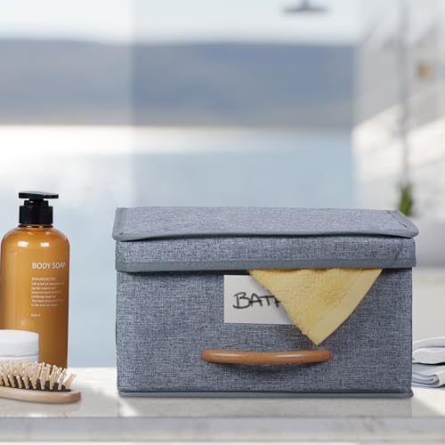 Relaxdays Storage Box Set of 2, 12 l each, Foldable Fabric Organiser with Lid, Basket, Handle, 16 x 30 x 32.5 cm, Grey, Polyester - Image 3