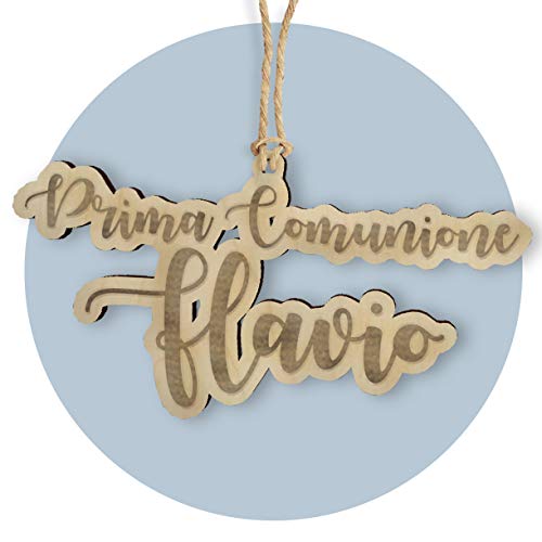 FAMA 5 Cartellini tag in legno per bomboniere comunione personalizzabili con incisione al laser