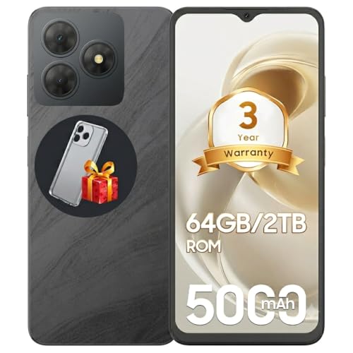 Ausriray Mobile Phones Android Phones (3YRW) 6.56 Inch 6GB +64GB/2TB Octa Core 5000mAh Cheap Mobile Phone Dual SIM Free Phone 13MP Main Camera 4G FaceID/GPS Black