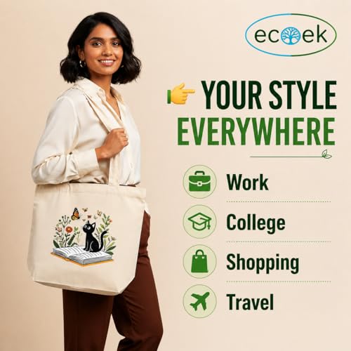 Image of Canvas Tote Bag for Women with Zipper