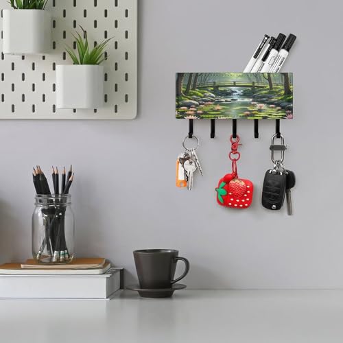 Organizador de llaves de piel sintética con acabado decorativo de paisaje natural 6