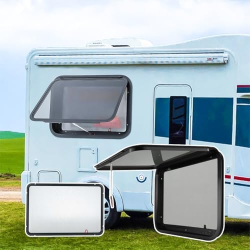 36"x24" Tinted RV Window Replacement - Tempered Glass & Aluminum Alloy, Emergency Exit, with Net Screen for Campers, Trailers, Caravans, and Trucks