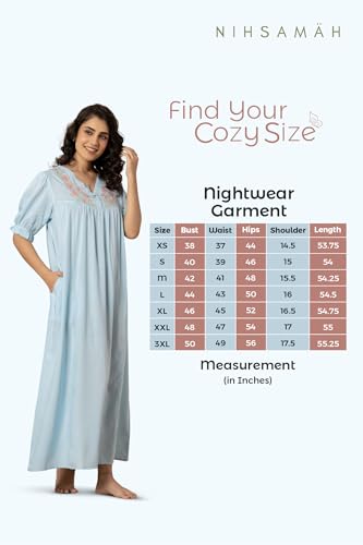 Image of NIHSAMAH Viscose Nighty for Women, Embroidered & Printed Stylish Night Gown, Long Sleeve Comfortable Sleepwear Long Nightwear, Maxi