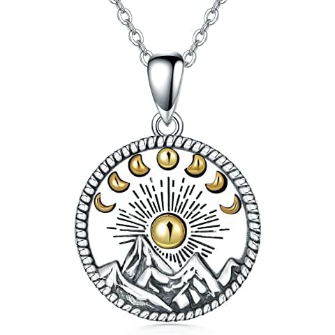 SIMONLY Mountain Necklace Sunrise Jewelry 925 Sterling Silver Crescent Moon Pendant Moon Phase Necklace for Women Cover