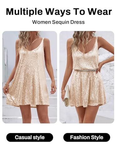 Women's Sequin Dress for Women Sparkly Glitter V Neck Shift Cocktail Disco Outfit Party Club Night Out Mini Dresses3