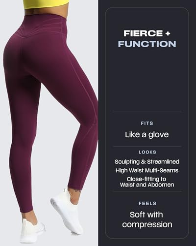 Aoxjox High Waisted Workout Leggings for Women Trinity Yoga Pants 26.5' (Dark Purple, Small)