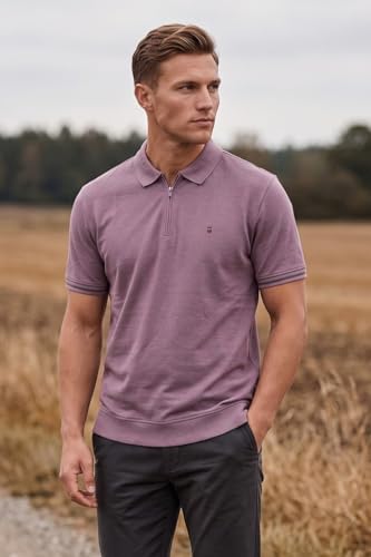Image of Louis Philippe Men's Slim Fit Zipper Polo T-Shirt in 100% Cotton Pique Fabric for Casual Wear
