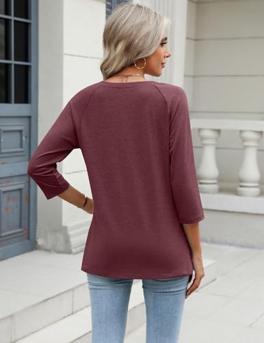Image of Zeagoo 3 /4 Length Sleeve Womens Tops Casual V Neck Shirts Soft Basic Tees Business Work Blouses